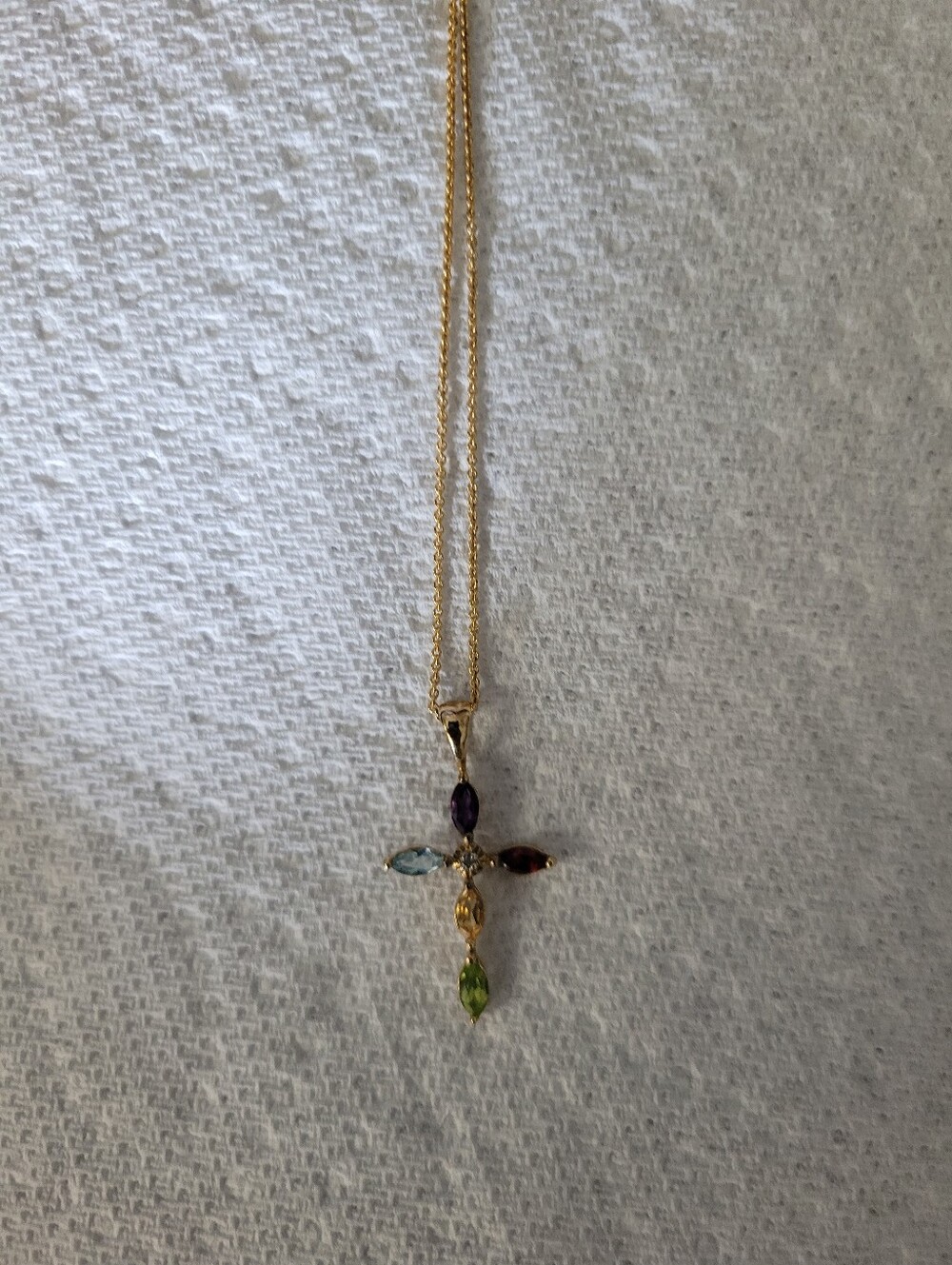 18KT Gold Over Sterling Silver Multi-Gem Cross Pendant Necklace